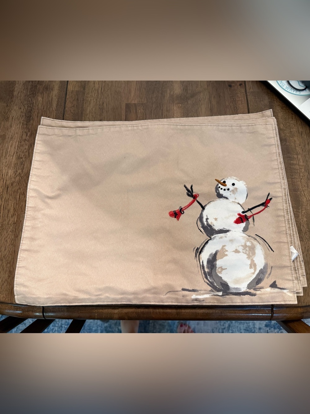 St. Nicholas Square Snowman Christmas Placemats Set/6 Embroidered Holiday Decor
